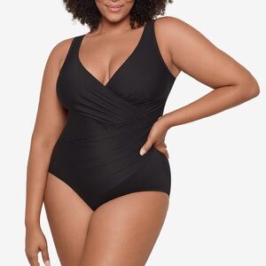 Miraclesuit Black Oceanus One Piece Swim Suit Faux Wrap Plus Size 18W
